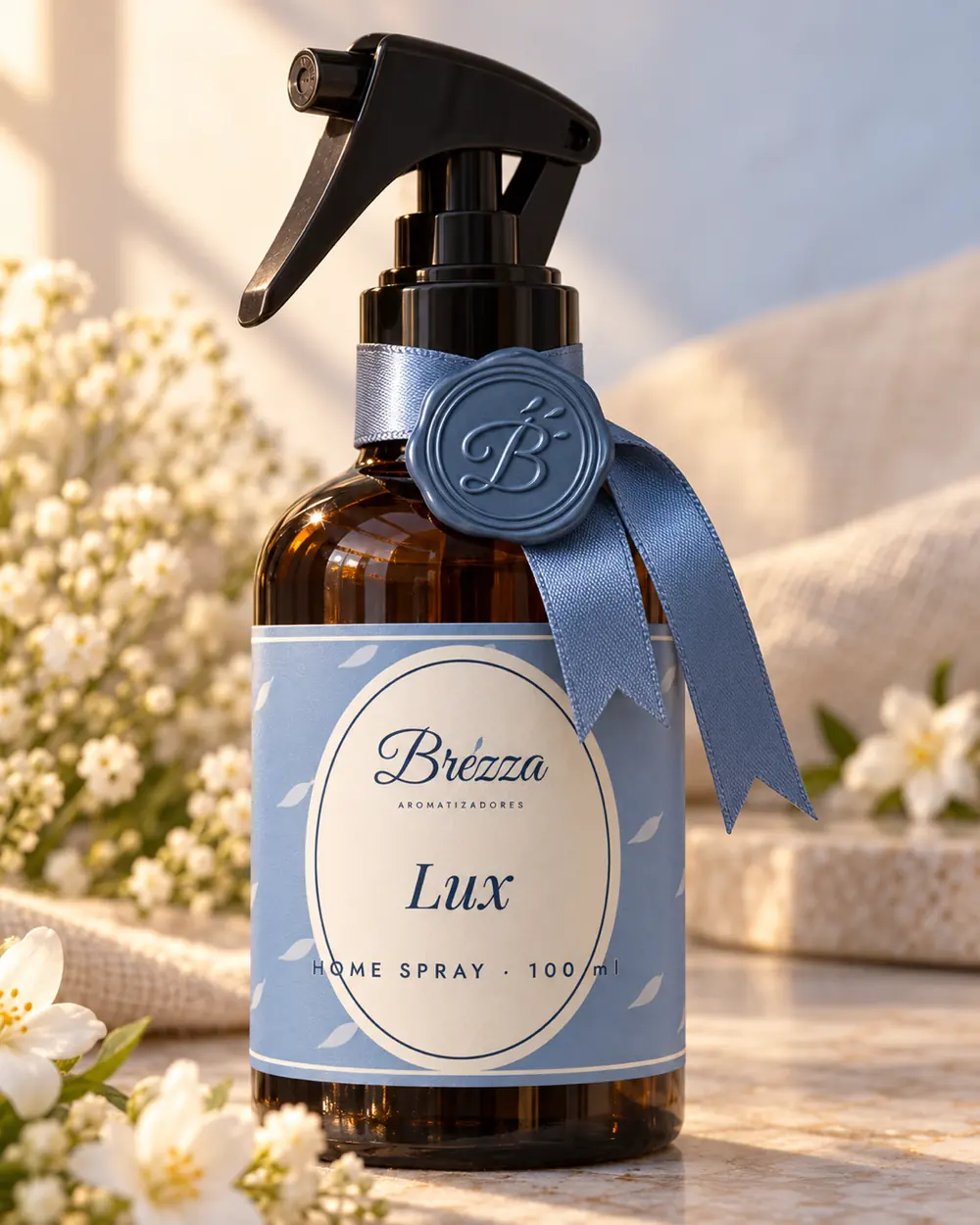 Home spray Lux com fita azul e selo de cera (imagem ilustrativa)